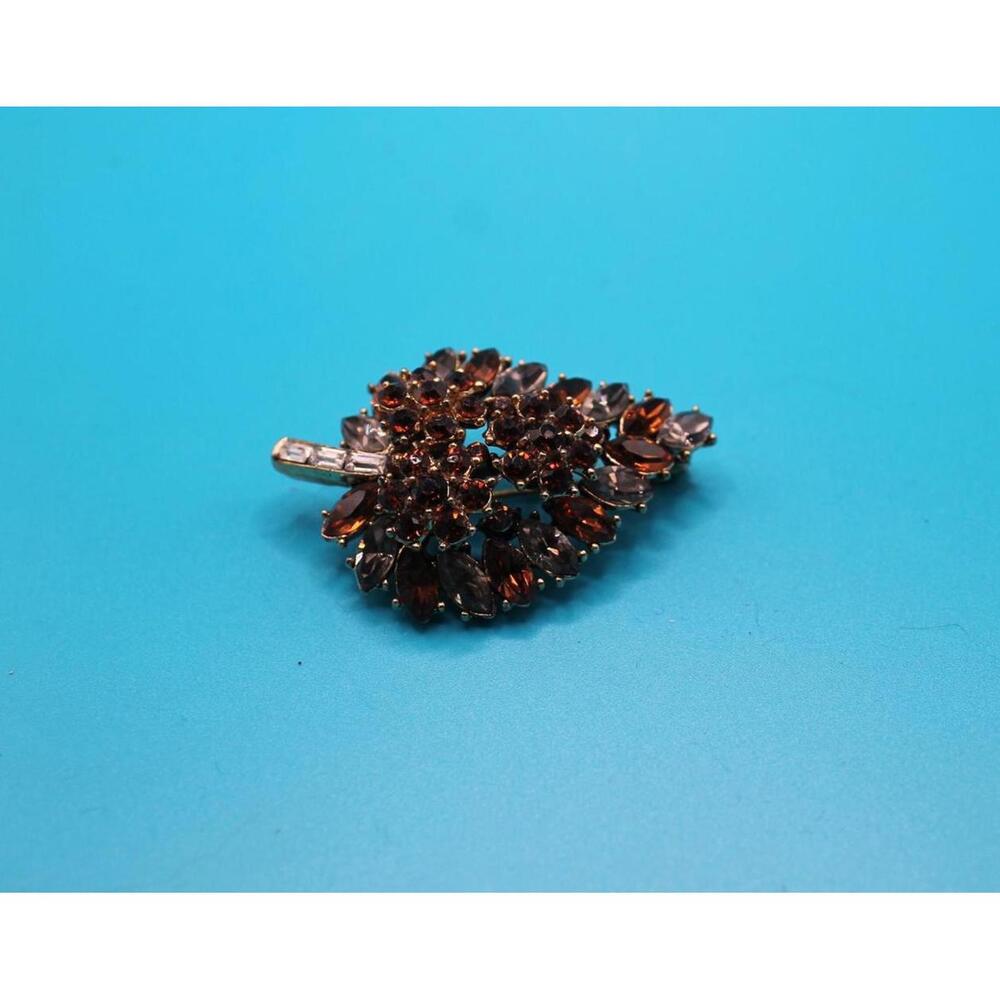 Signed Crown TRIFARI Bejeweled Tree Leaf Brooch